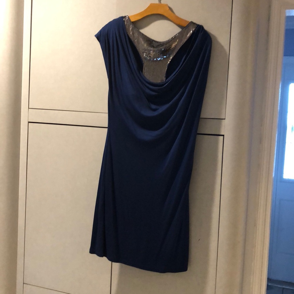 Navy and silver sequin dress